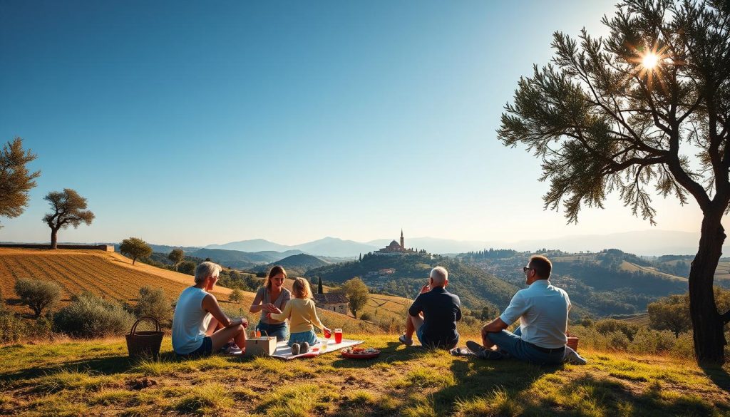 Family enjoying outdoor activities in Italy