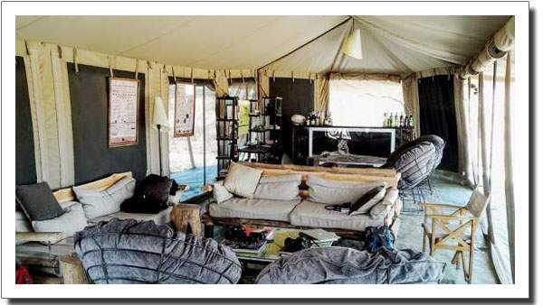 Inviting lounge in an under-canvas safari camp