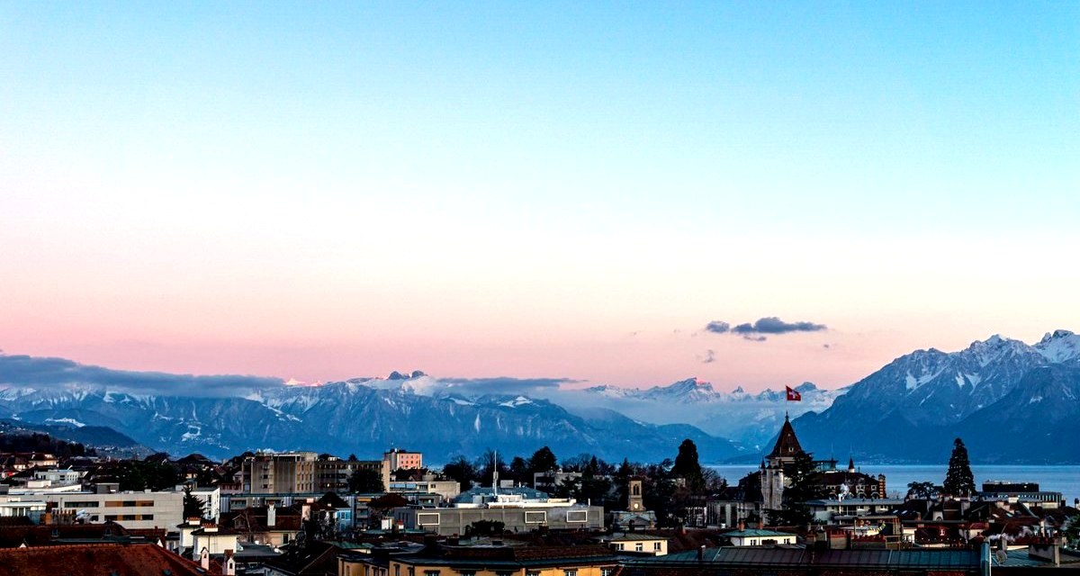 Lausanne rooftops overlooking Lake Geneva and the Alps