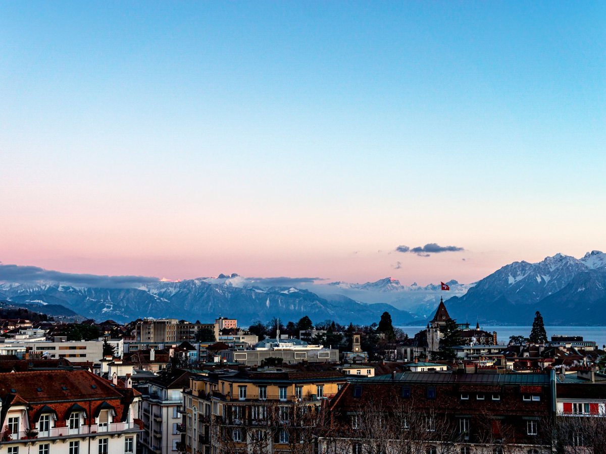 Lausanne rooftops overlooking Lake Geneva and the Alps