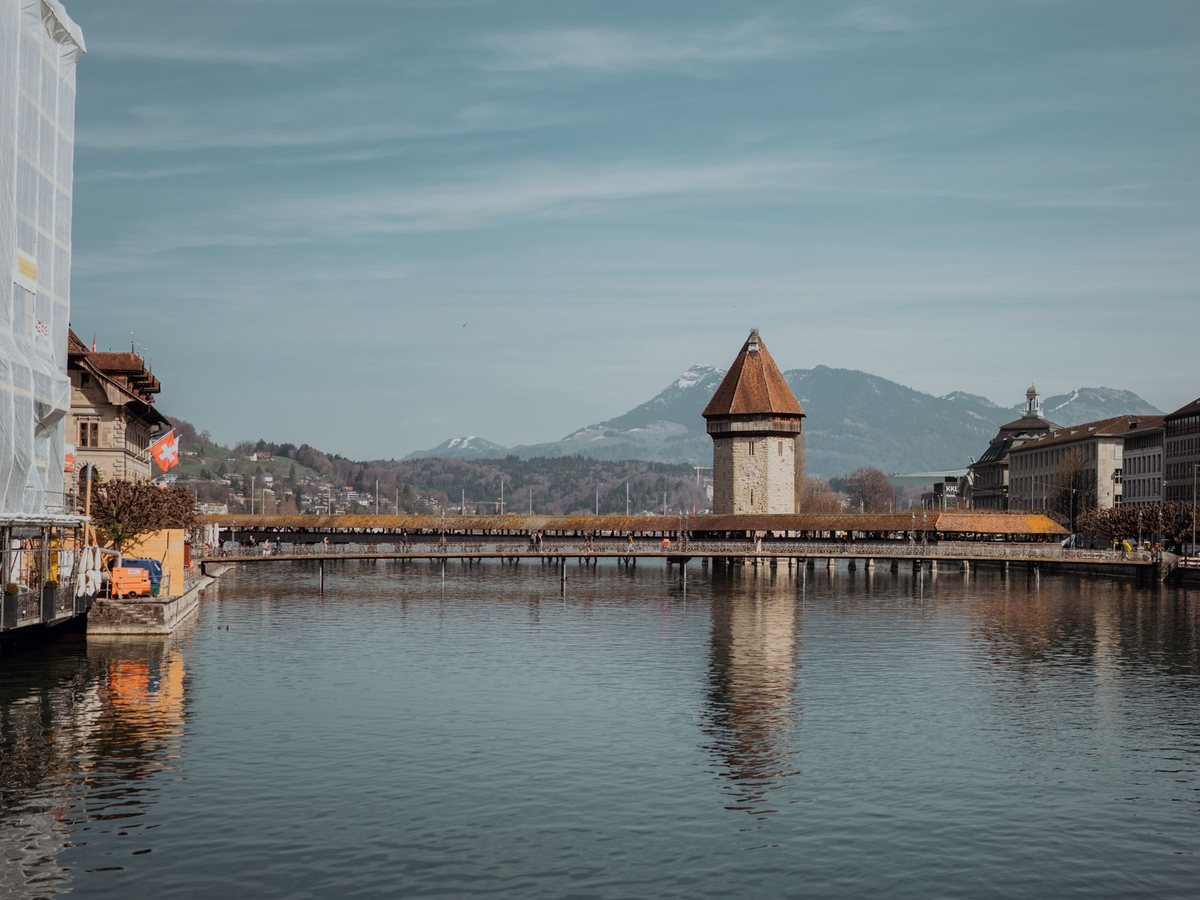 Chapel Bridge and Water Tower across the Reuss River in Lucerne
