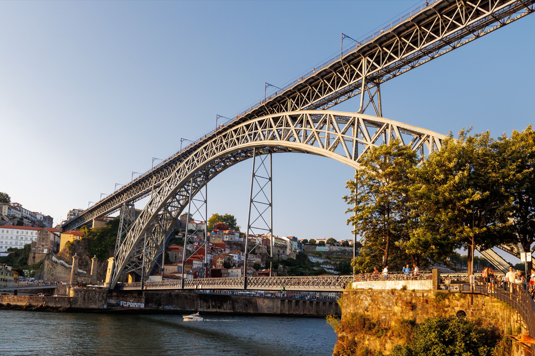 Dom Lu&iacute;s I Bridge and Porto in warm evening light