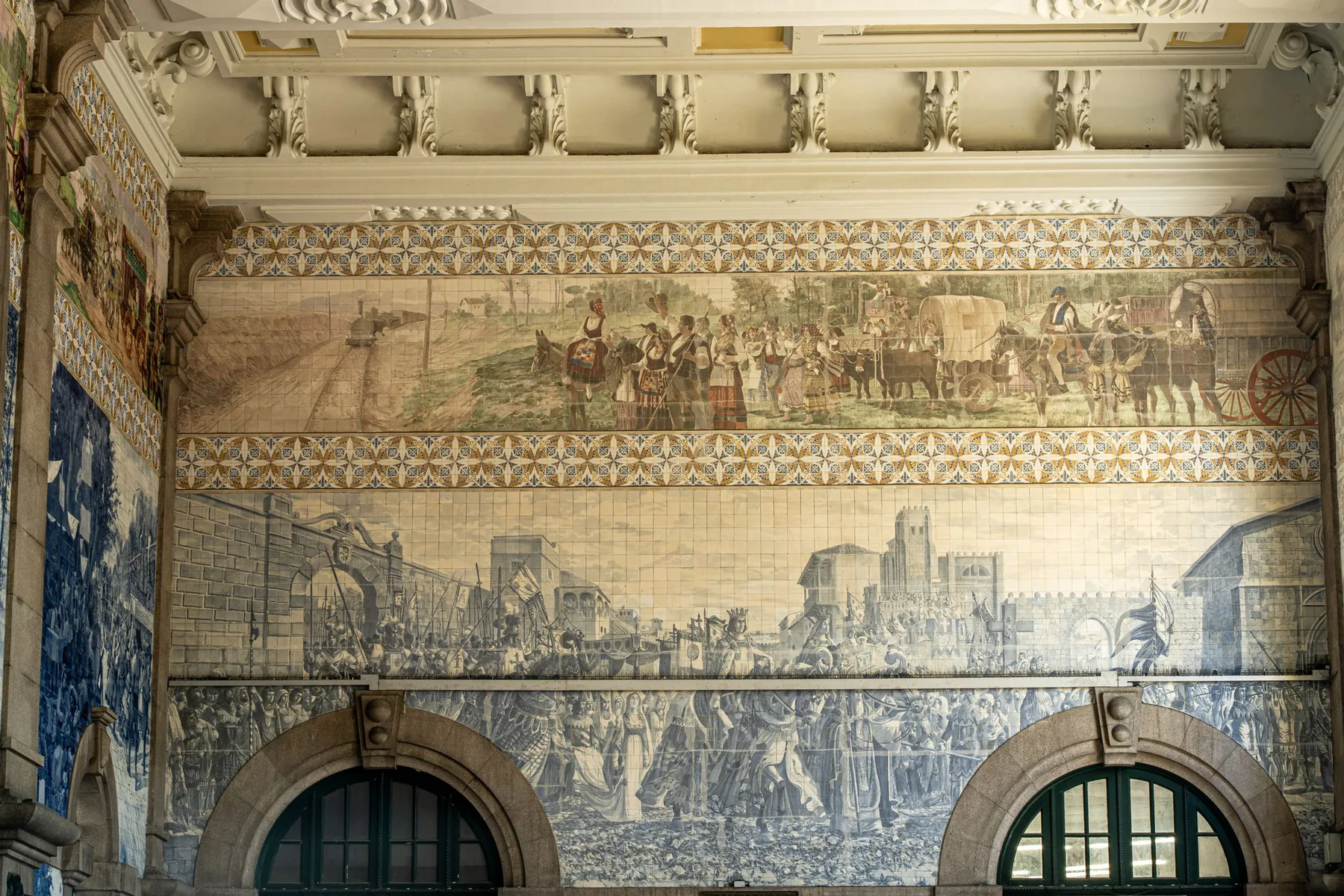 Blue-and-white azulejo murals inside São Bento railway station