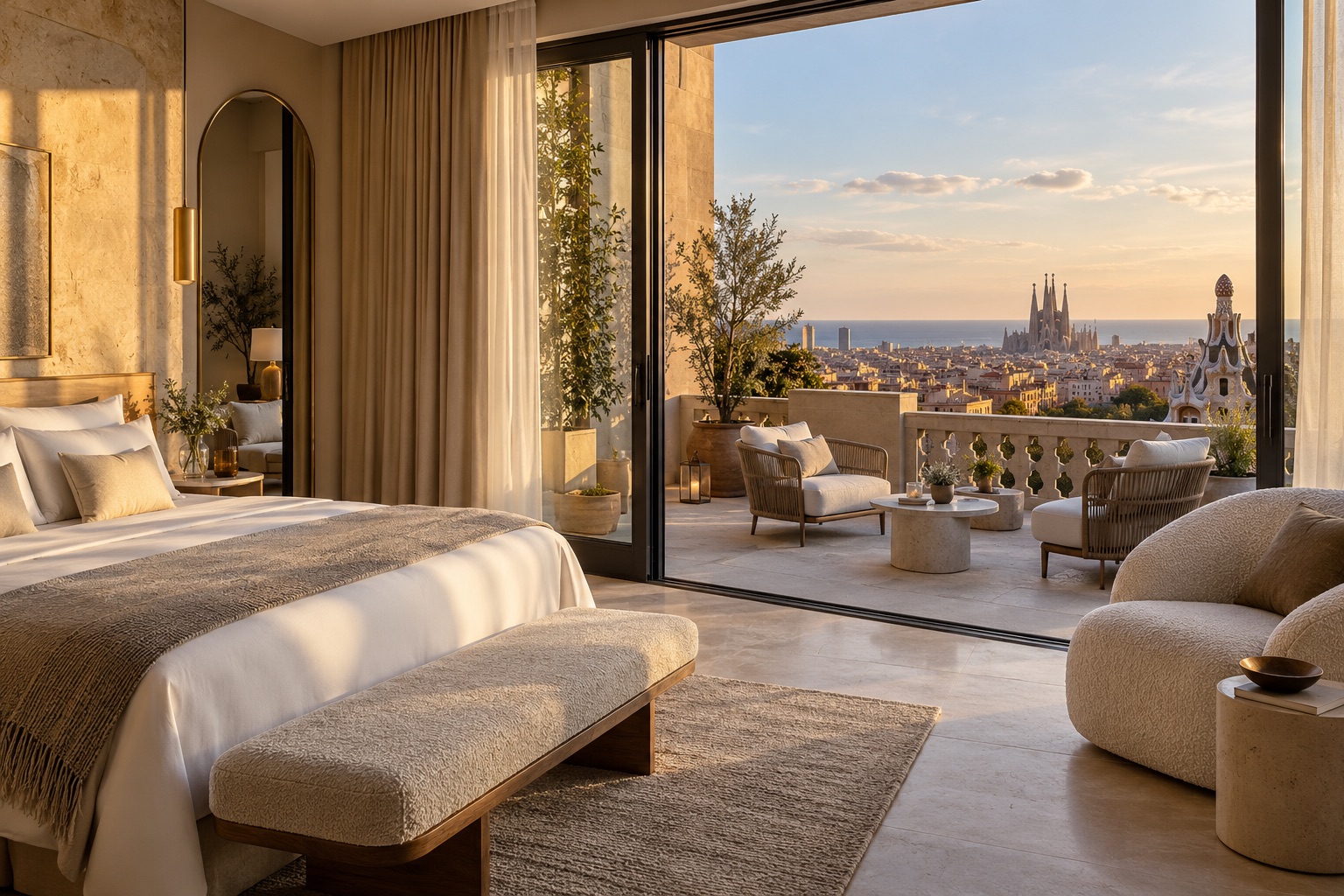 Illustrative Deluxe Elevated suite and terrace overlooking Barcelona