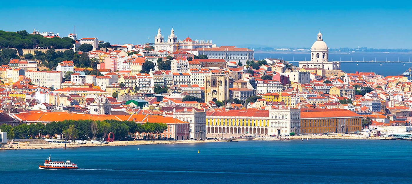 Lisbon skyline and river near the city’s central hotel districts