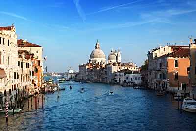 Gondolas on the Grand Canal in Venice.