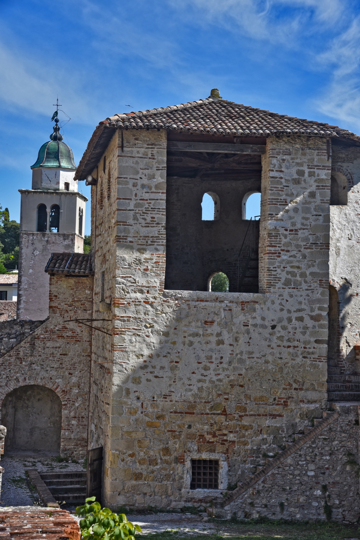 Historic stone architecture and tower in Asolo