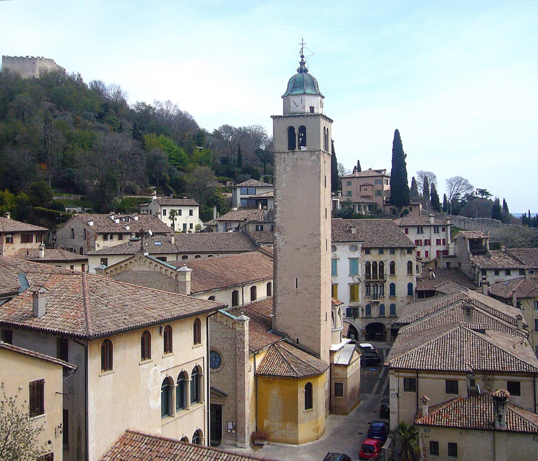 Rooftops and bell tower in the hill town of Asolo