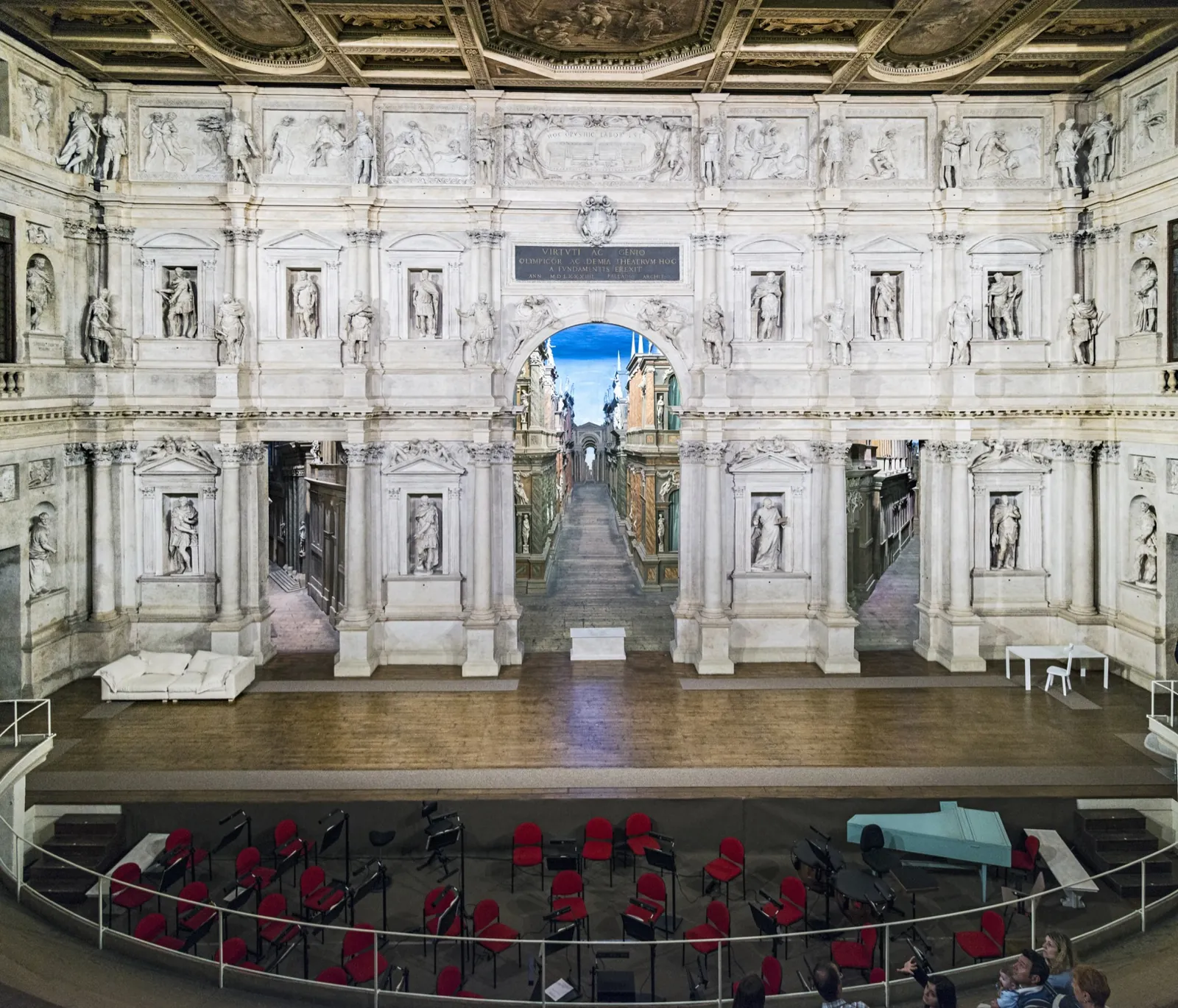 Palladio's ornate stage inside Teatro Olimpico in Vicenza