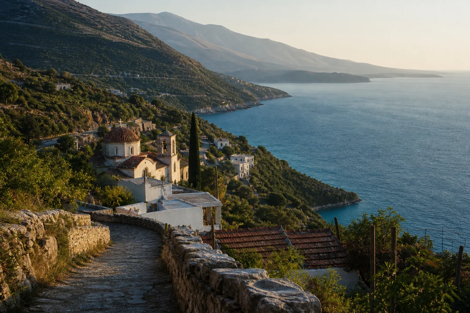 Editorial interpretation of the Albanian Riviera near Dh&euml;rmi