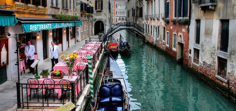 Venice waterfront and historic palaces beside the lagoon