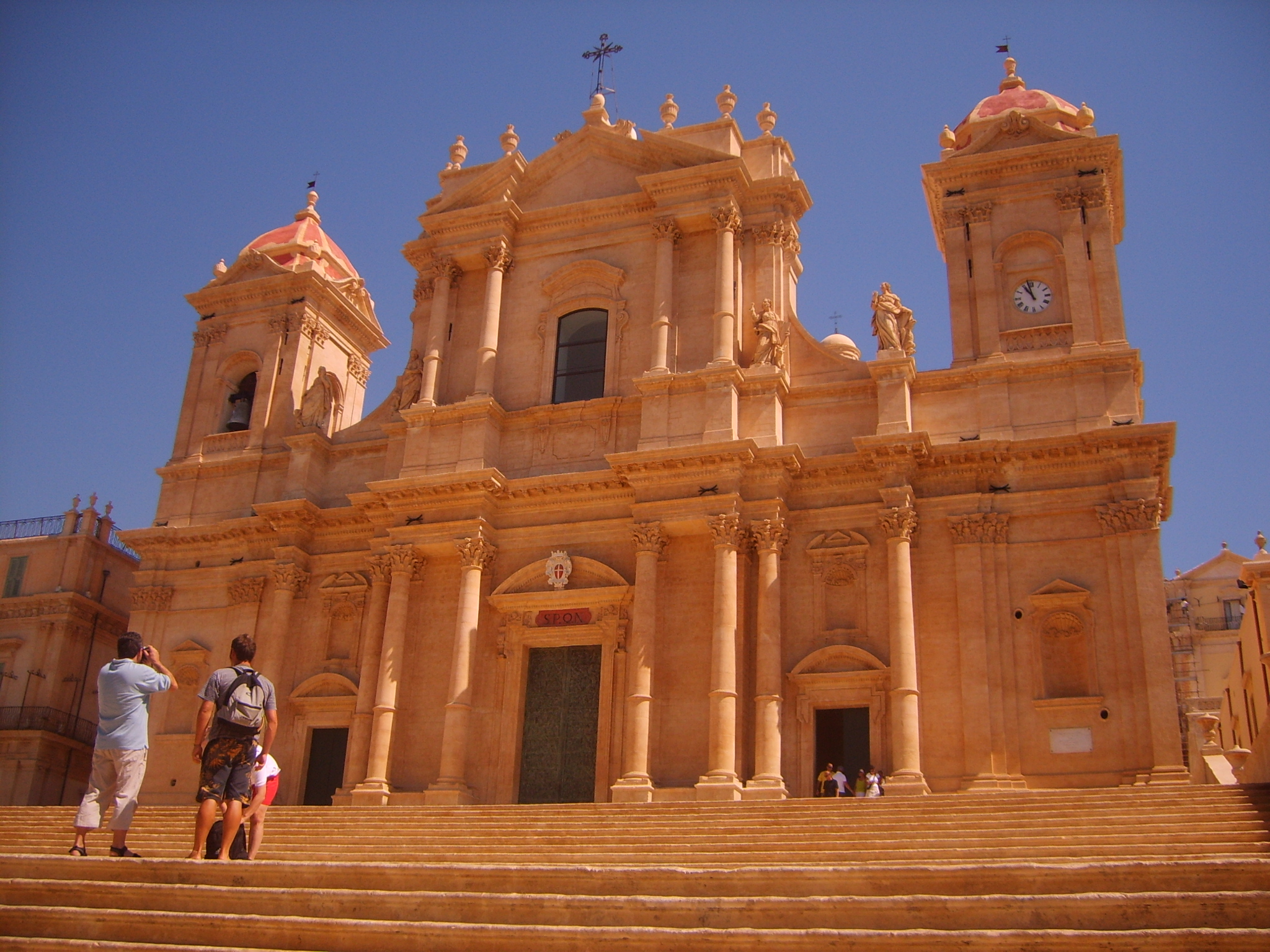 The Baroque facade and broad steps of Noto Cathedral in Sicily