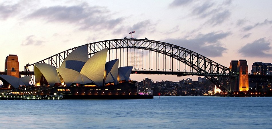 Sydney Opera House and Harbour Bridge at dusk