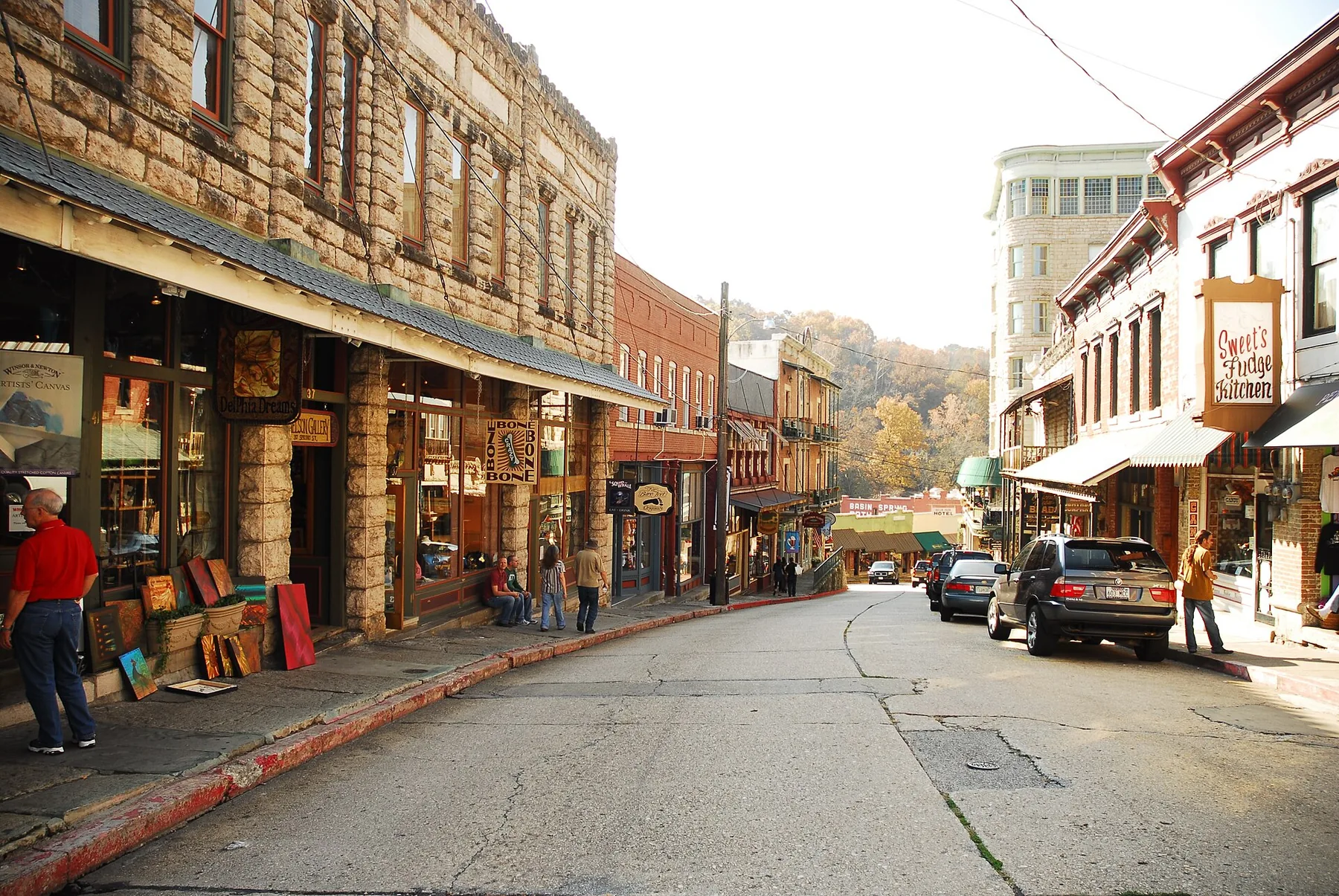 Spring Street and Basin Park in Eureka Springs Arkansas