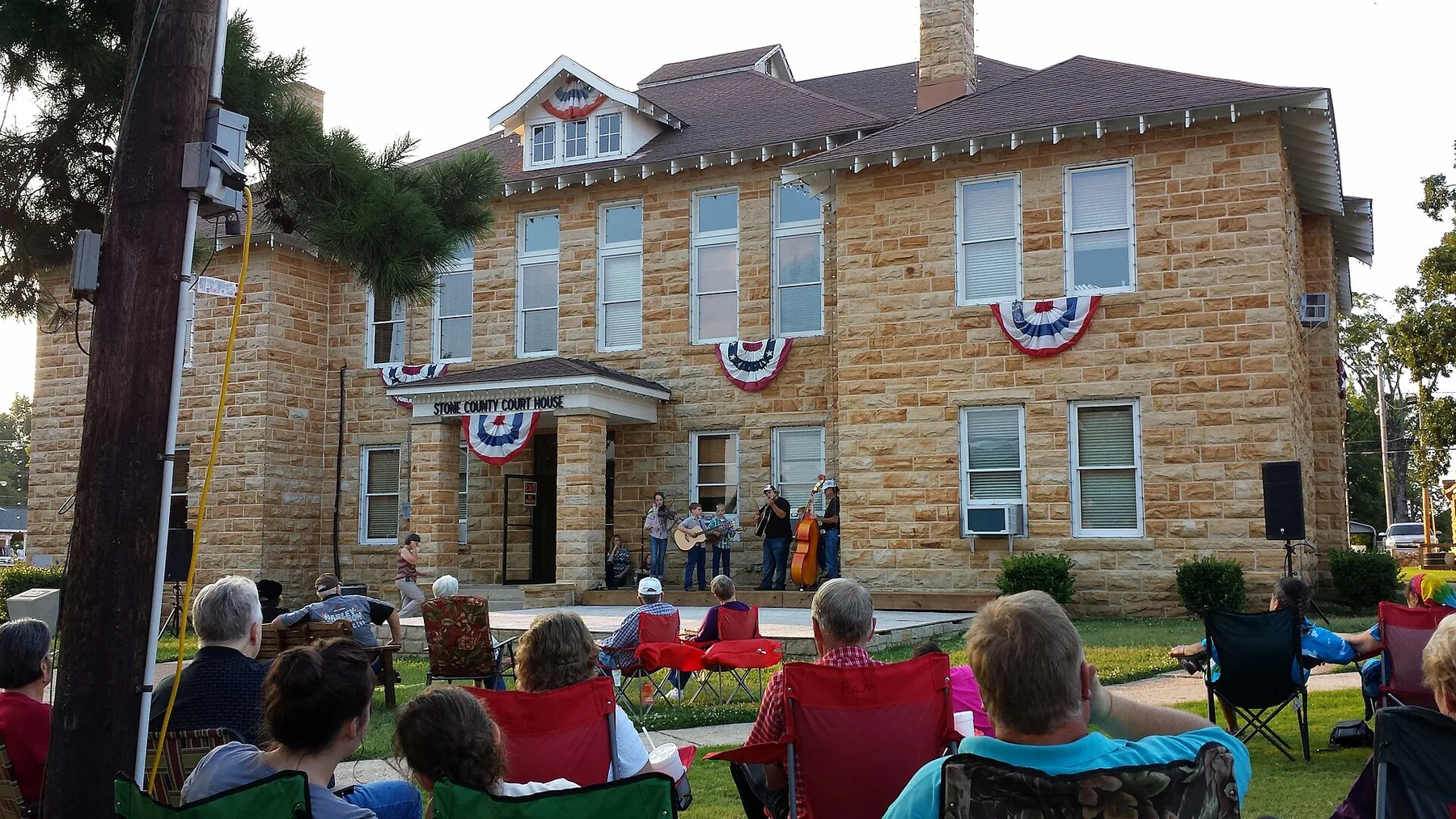Musicians gathered on the courthouse steps in downtown Mountain View Arkansas