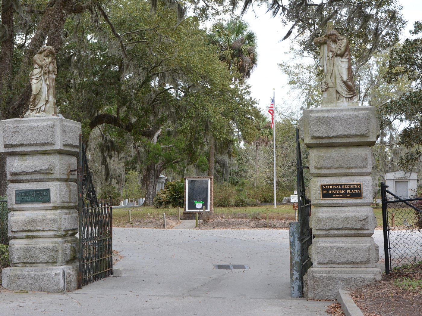 Live oaks and monuments at Bonaventure Cemetery in Savannah