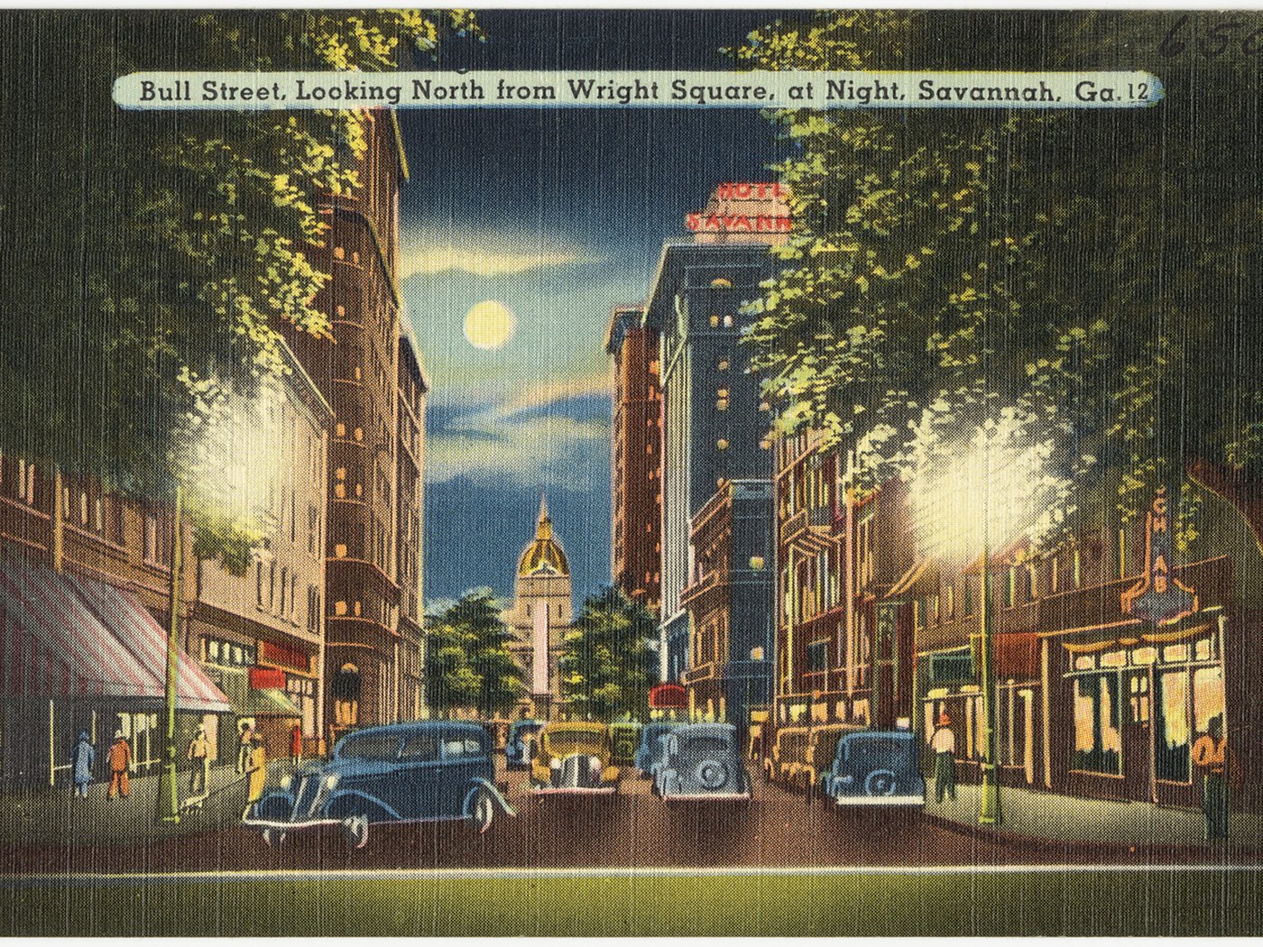 Bull Street in Savannah at night